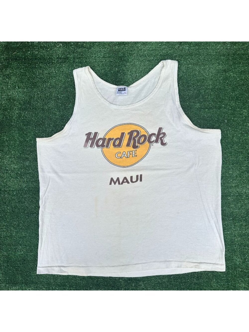 Vintage 90s Hard Rock Cafe Maui Tank Top White L Single Stitch Hawaii Beach Surf